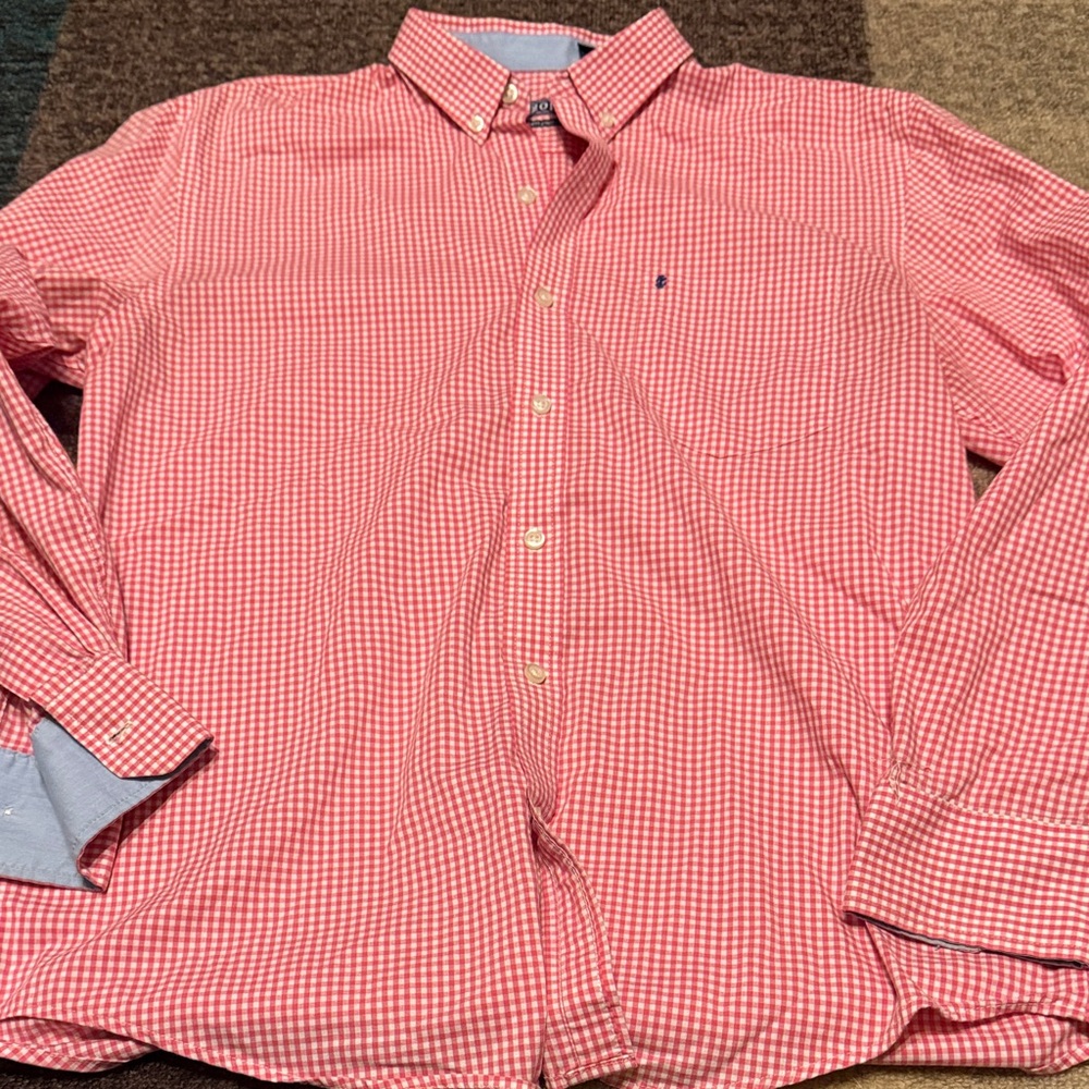 IZOD Men's Button-Down Check Shirt - Pink and White Gingham
